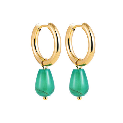 Women's Bohemian Handmade Natural Stone Bead Hoop Earrings