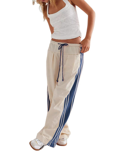 2025 Summer European And American Foreign Trade Women's Clothing New Side Striped Straight-leg Pants Women's Retro Sports Style Loose Temperament Casual Pants