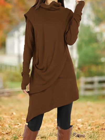 Black High Collar Irregular Fake Two-piece Long-sleeved Dress