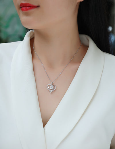 Heart-to-heart Connection - A Fashionable And Luxurious Diamond Jewelry Pendant Set With 1-carat Moissan Diamond S925 Sterling Silver And Platinum Plating