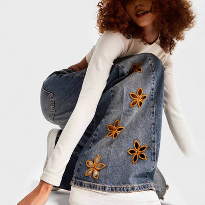 Women's Casual And Relaxed Embroidered High Waist Loose Jeans