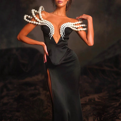 Women's All-match Heavy Industry Pearl Bandage Dress Sexy Tube Top Dress