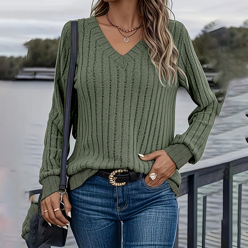 Women's Long Sleeve Blouses Shirts With Ribbed Knit Work Office Basic Tops