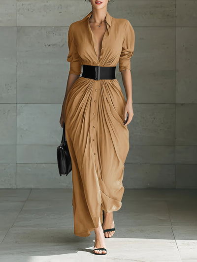 Fashionable Elegant Lapel Breasted Shirt Dress With Belt