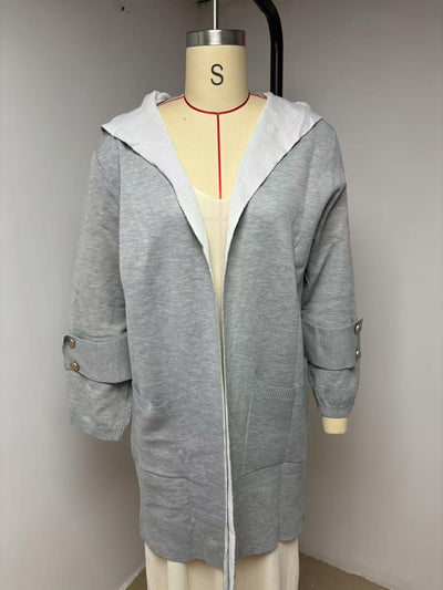 European And American Spring New Women's Clothing Casual Contrast Color Sweater Cardigan Hooded Coat