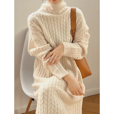 Idle Style Turtleneck Long Twist Knitted Dress