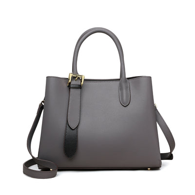 Niche Contrast Color One Shoulder Western Style Portable Female Genuine Leather Bag