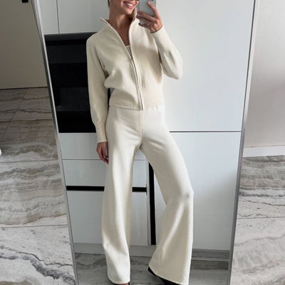 Lapel Double-headed Zipper Knitted Trousers Suit Fashion Slim Casual