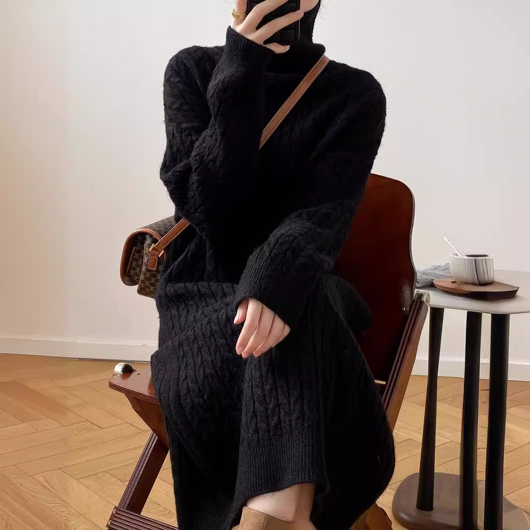 Idle Style Turtleneck Long Twist Knitted Dress
