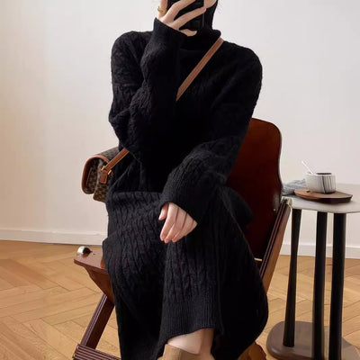 Idle Style Turtleneck Long Twist Knitted Dress