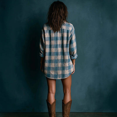 New Plaid Duplex Printing Long Sleeve Cardigan Dress