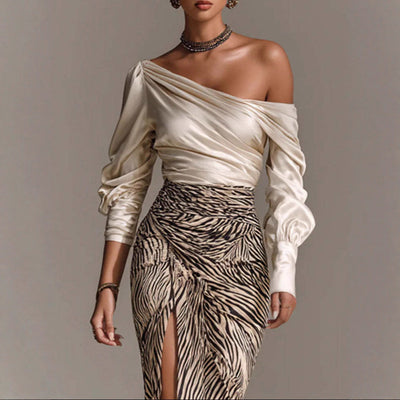 New Women's Long Sleeve Satin Shirt Dress