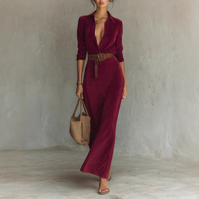 New Waist-tight Long Women's Dress With Belt