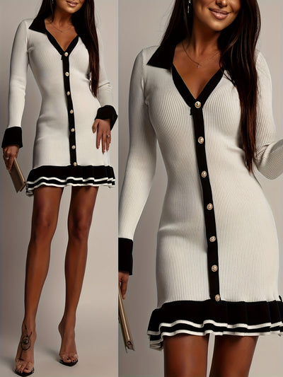 Women's Long-sleeved Ruffled Knitted Dress