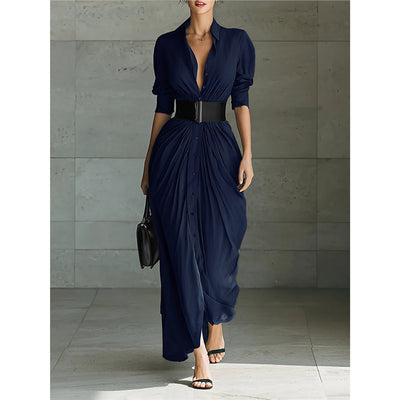 Fashionable Elegant Lapel Breasted Shirt Dress With Belt