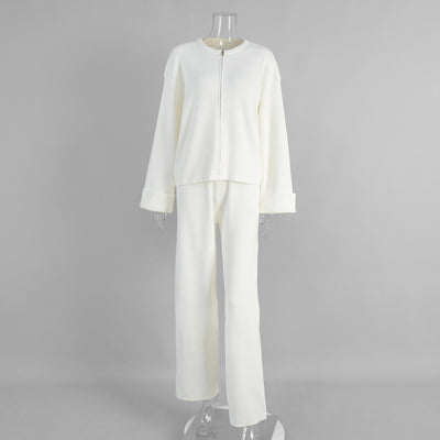 Women's Zipper Jacket And Trousers Casual Suit