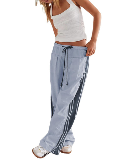 2025 Summer European And American Foreign Trade Women's Clothing New Side Striped Straight-leg Pants Women's Retro Sports Style Loose Temperament Casual Pants