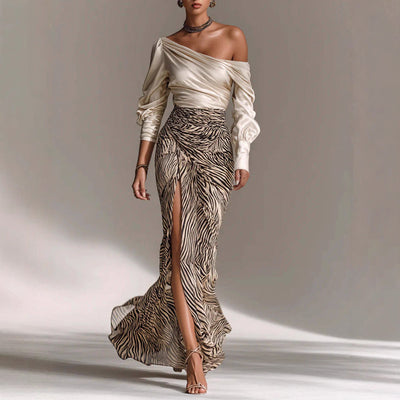 New Women's Long Sleeve Satin Shirt Dress