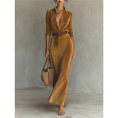 New Waist-tight Long Women's Dress With Belt