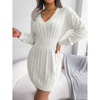 Women's 2025 Fall Winter V-Neck Bodycon Mini Sweater Dress Long Sleeve Pullover Knit Dress Casual & Sexy Tight Fit