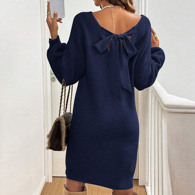 Loose Knitted V-neck Bow Long Sleeve All-matching Pullover Woolen Skirt