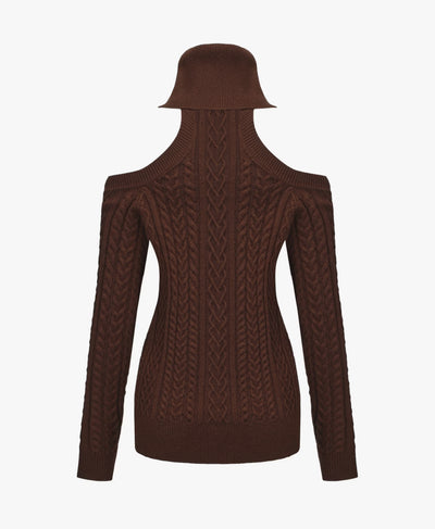 Twist Knit Strapless Lace-up Slim-fit Turtleneck Dress