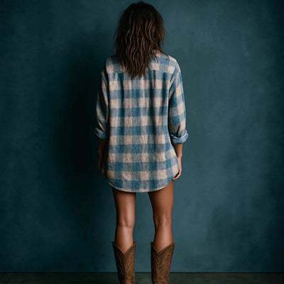 New Plaid Duplex Printing Long Sleeve Cardigan Dress