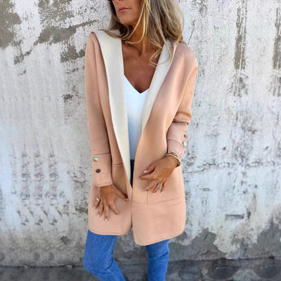 European And American Spring New Women's Clothing Casual Contrast Color Sweater Cardigan Hooded Coat