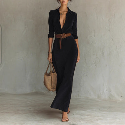 New Waist-tight Long Women's Dress With Belt