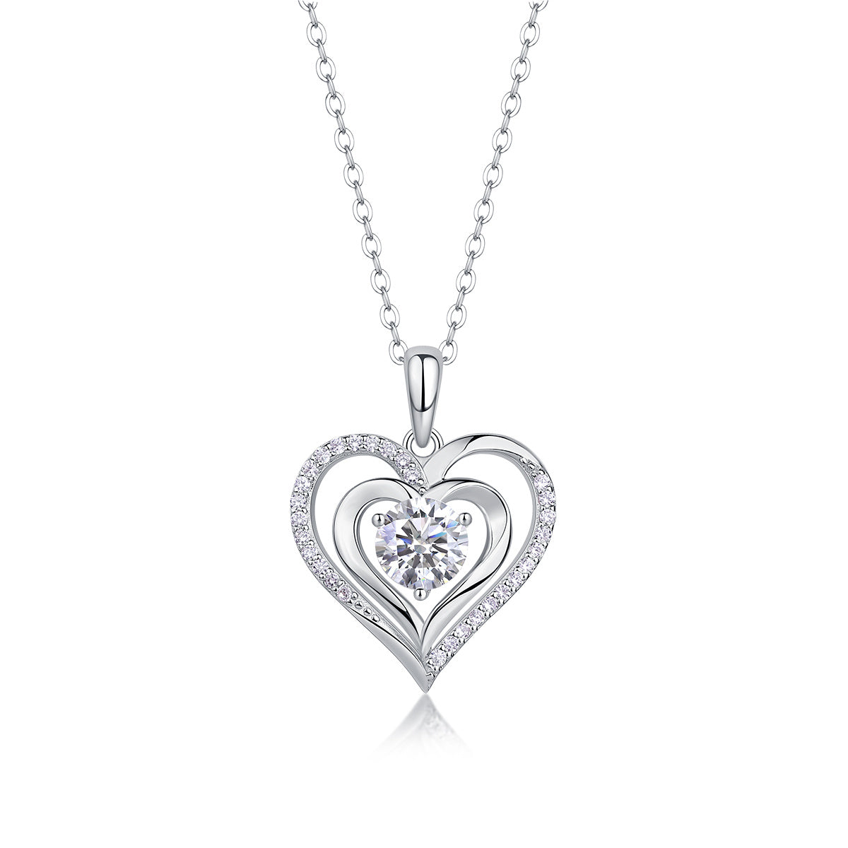 Heart-to-heart Connection - A Fashionable And Luxurious Diamond Jewelry Pendant Set With 1-carat Moissan Diamond S925 Sterling Silver And Platinum Plating