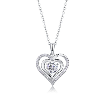 Heart-to-heart Connection - A Fashionable And Luxurious Diamond Jewelry Pendant Set With 1-carat Moissan Diamond S925 Sterling Silver And Platinum Plating