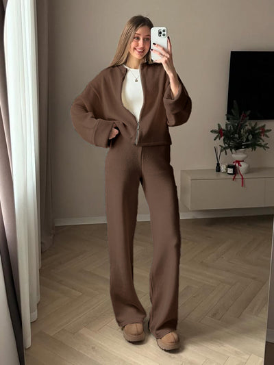Women's Zipper Jacket And Trousers Casual Suit