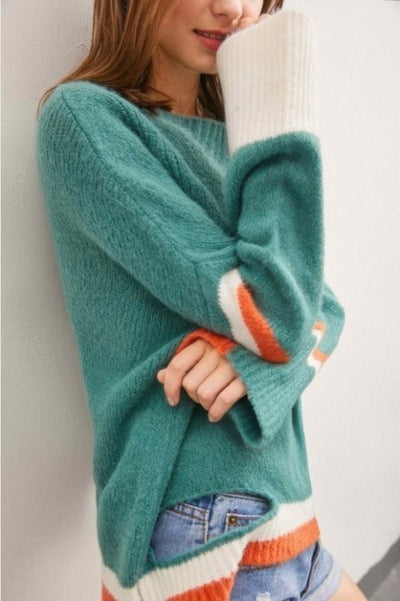 Color Block Sweater With Cut Out