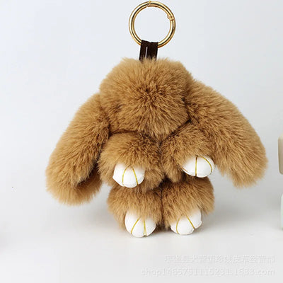 Cute Pluff Bunny Keychain Women Fur Pom Pom Angel Rabbit Key Ring Hare