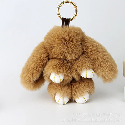 Cute Pluff Bunny Keychain Women Fur Pom Pom Angel Rabbit Key Ring Hare
