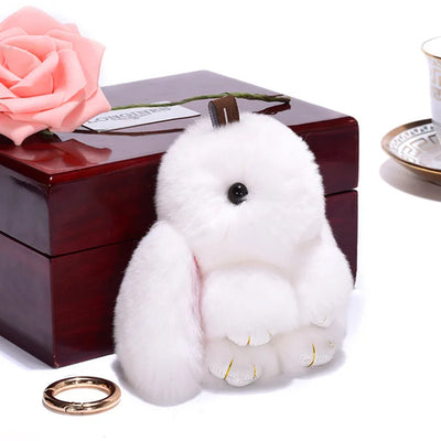 Cute Pluff Bunny Keychain Women Fur Pom Pom Angel Rabbit Key Ring Hare