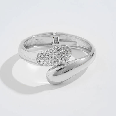 Ingemark Hip Hop Inlaid Rhinestones Water Drop Spring Bangle for Women