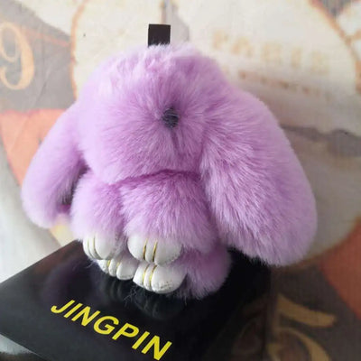 Cute Pluff Bunny Keychain Women Fur Pom Pom Angel Rabbit Key Ring Hare