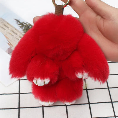 Cute Pluff Bunny Keychain Women Fur Pom Pom Angel Rabbit Key Ring Hare