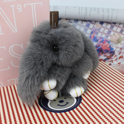 Cute Pluff Bunny Keychain Women Fur Pom Pom Angel Rabbit Key Ring Hare