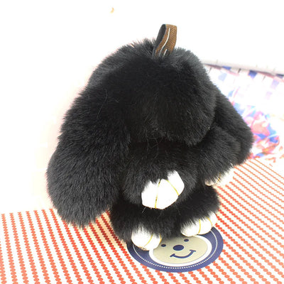 Cute Pluff Bunny Keychain Women Fur Pom Pom Angel Rabbit Key Ring Hare