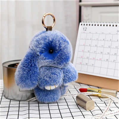 Cute Pluff Bunny Keychain Women Fur Pom Pom Angel Rabbit Key Ring Hare