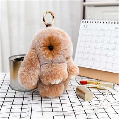 Cute Pluff Bunny Keychain Women Fur Pom Pom Angel Rabbit Key Ring Hare