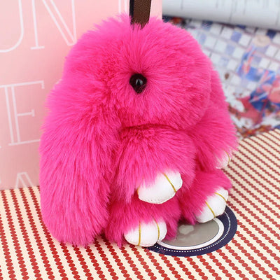 Cute Pluff Bunny Keychain Women Fur Pom Pom Angel Rabbit Key Ring Hare