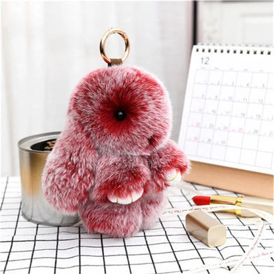 Cute Pluff Bunny Keychain Women Fur Pom Pom Angel Rabbit Key Ring Hare