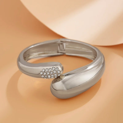 Ingemark Hip Hop Inlaid Rhinestones Water Drop Spring Bangle for Women