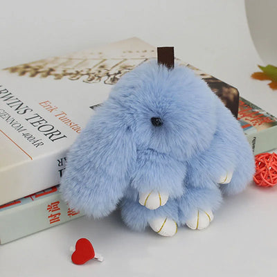 Cute Pluff Bunny Keychain Women Fur Pom Pom Angel Rabbit Key Ring Hare