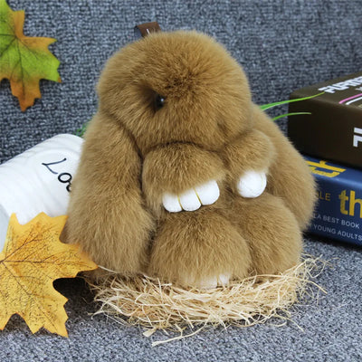 Cute Pluff Bunny Keychain Women Fur Pom Pom Angel Rabbit Key Ring Hare