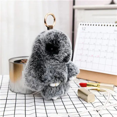 Cute Pluff Bunny Keychain Women Fur Pom Pom Angel Rabbit Key Ring Hare