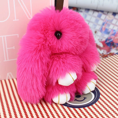 Cute Pluff Bunny Keychain Women Fur Pom Pom Angel Rabbit Key Ring Hare
